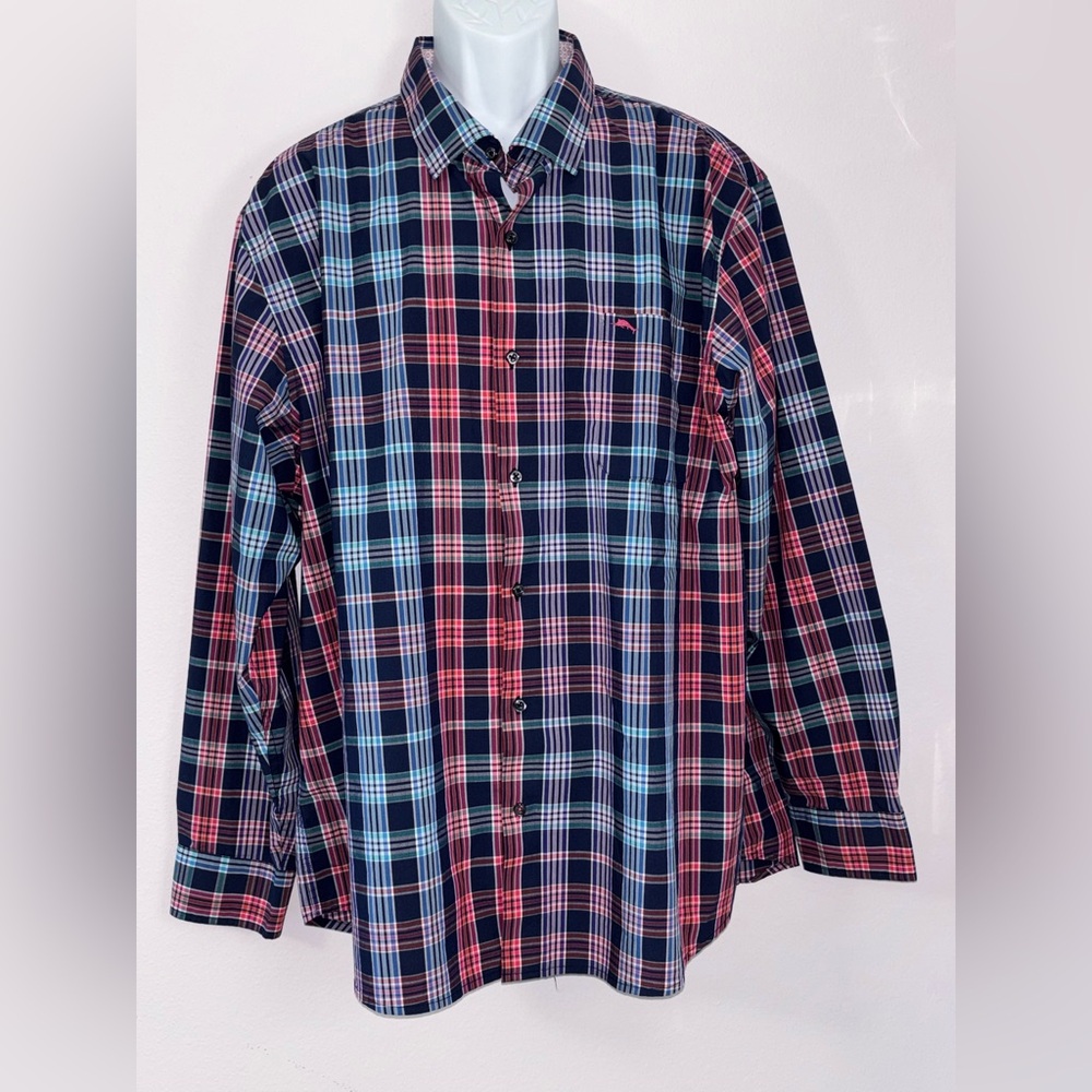 TOMMY BAHAMA NWOT Sarasota Stretch Blue/Purple/Salmon Plaid Size XXL